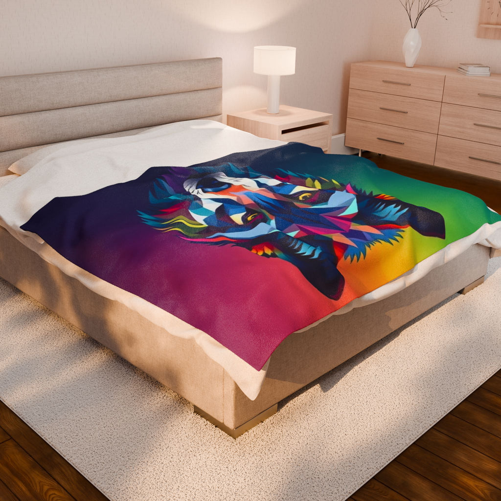 Fractal Wolf Velveteen Plush Blanket
