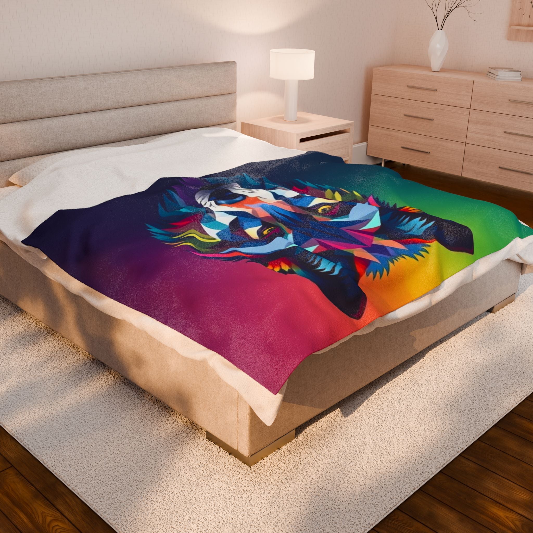 Fractal Wolf Velveteen Plush Blanket