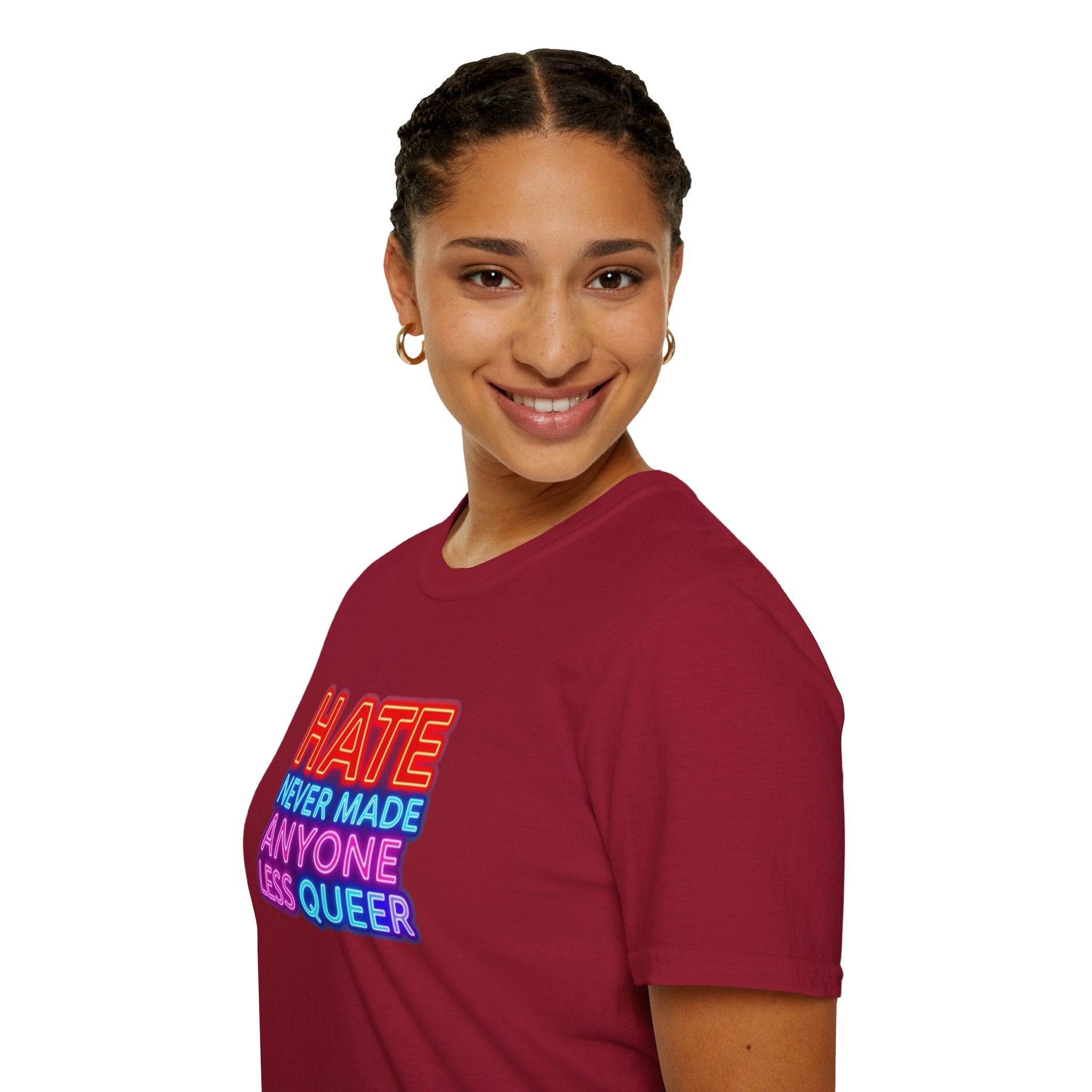 LGBTQ+ Pride Unisex T-Shirt - "Hate Never Made Anyone Less Queer" & "We All Belong" Design