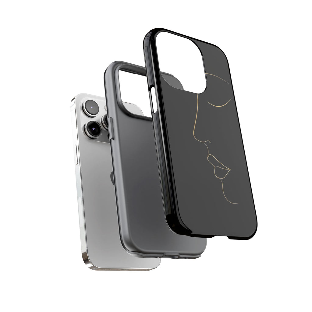 Android OR iPhone Compatible Cases - Gold Line Face Design - Unique Tough Cases