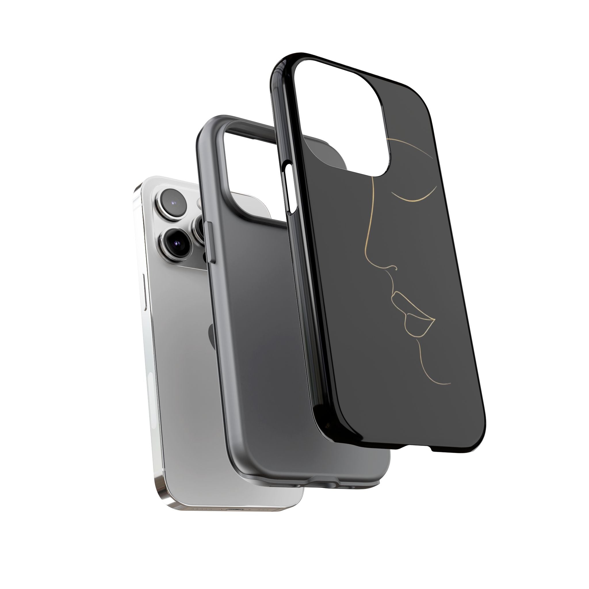 Android OR iPhone Compatible Cases - Gold Line Face Design - Unique Tough Cases