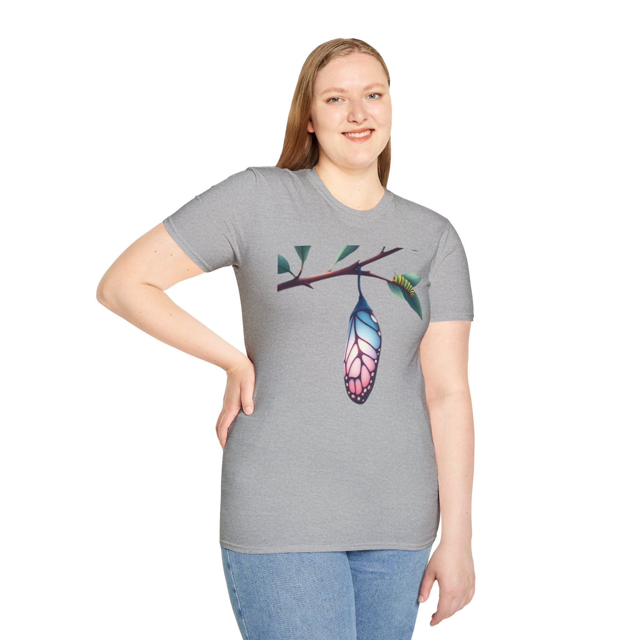 Trans Caterpillar to Butterfly Transformation T-Shirt, Unisex Graphic T-Shirt