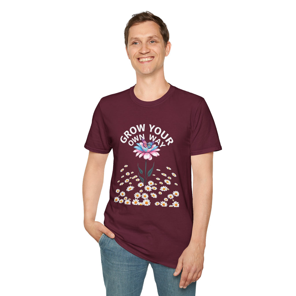 Grow Your Own Way Trans Pride Unisex T-Shirt - Floral Design for Garden Lovers