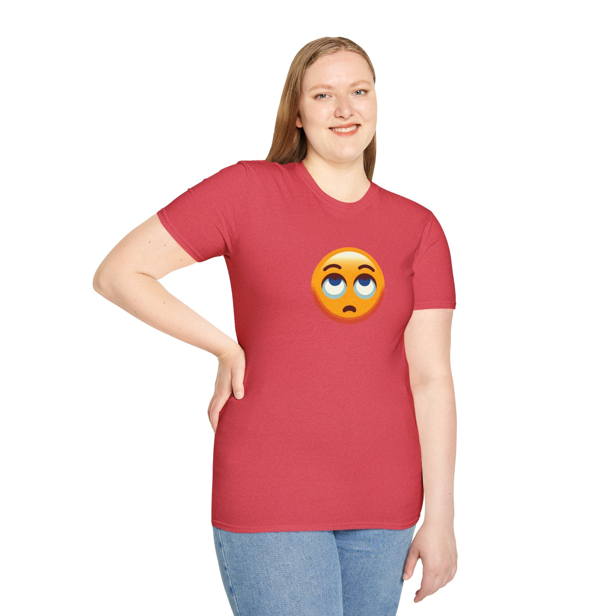 Unisex Softstyle T-Shirt with Eye Roll Emoji | Casual Graphic Tee for Everyday Humor