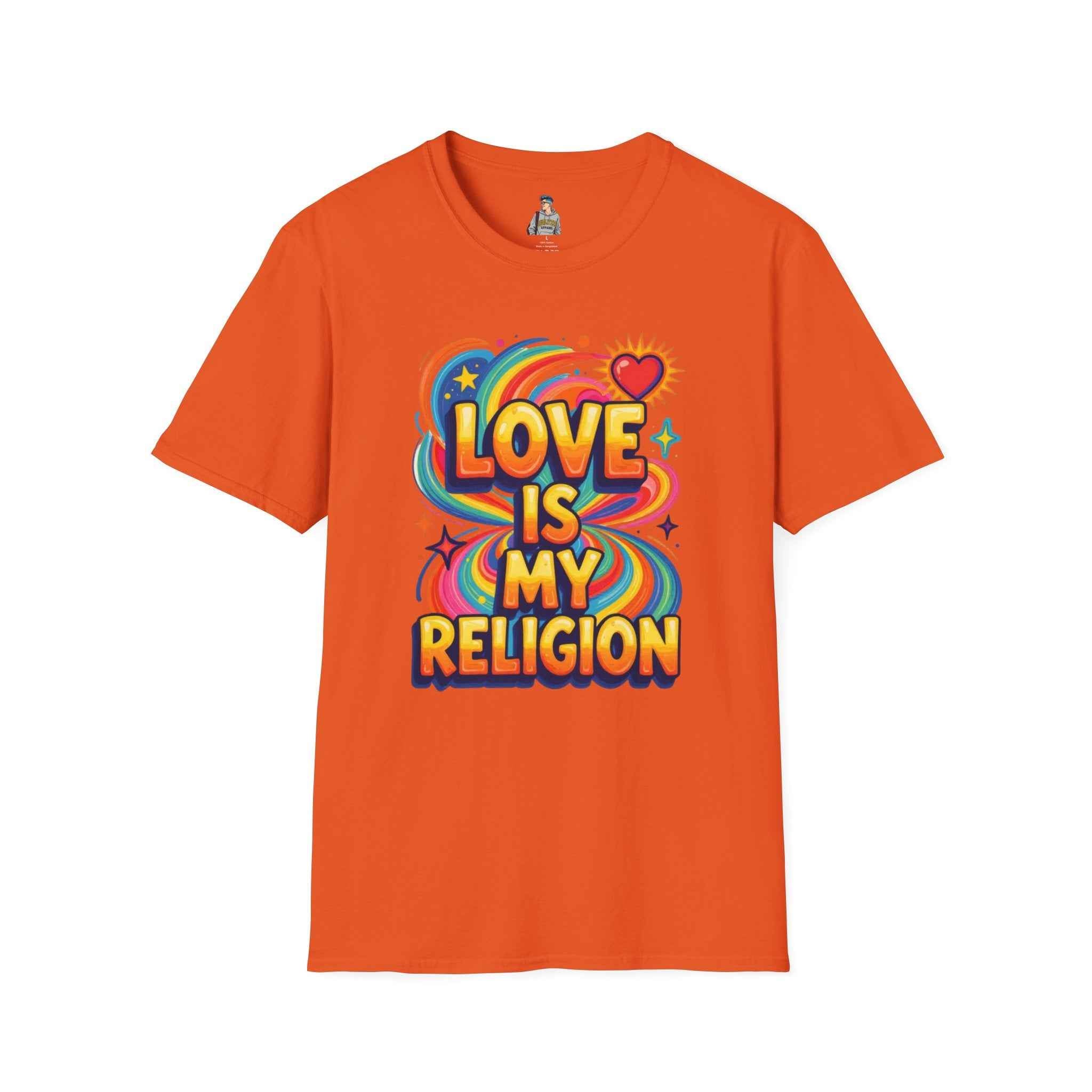 T-Shirt — "Love Is My Religion" Retro Rainbow Graphic Tee