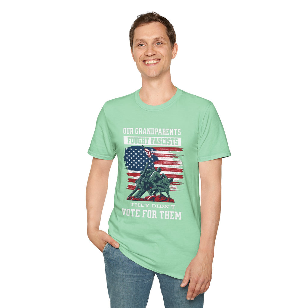 Unisex Softstyle T-Shirt: 'Our Grandparents Fought Fascists' Patriotic Tee