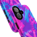Tie-Dye Floral Phone Case for iPhone — Pink & Blue Retro Protective Tough Case