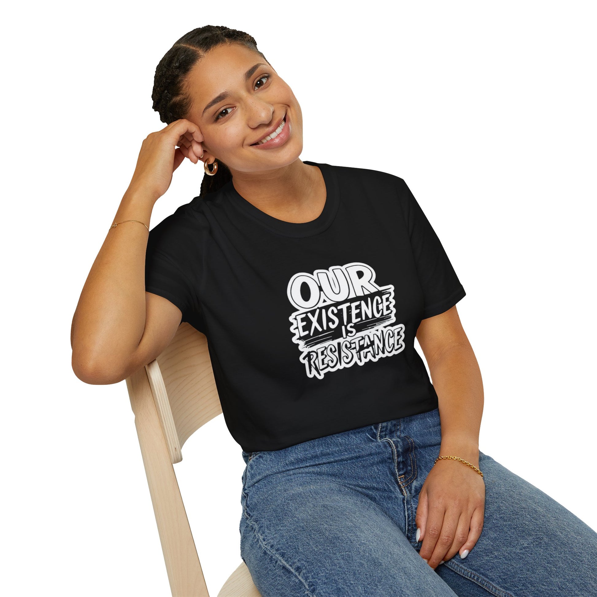 Unisex Softstyle T-Shirt - "Our Existence is Resistance" - Motivational Tee for Activists, Casual Wear, Gift for Change-makers