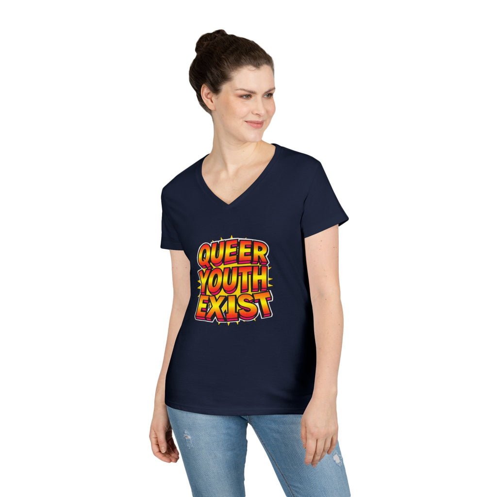 Queer Youth Exist V-Neck T-Shirt - Empowering Pride Apparel