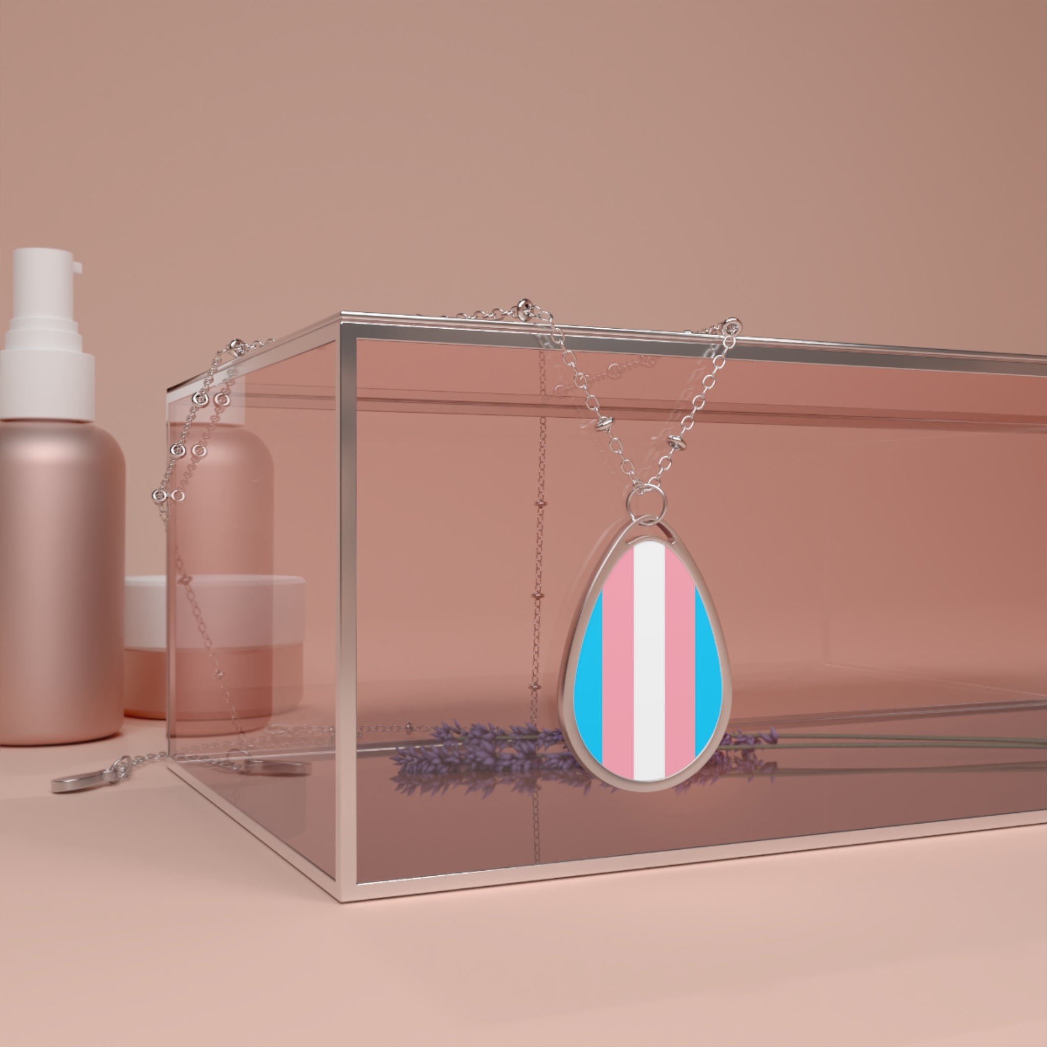 Trans Pride Oval Necklace - Stylish Silver Pendant for Inclusivity and Celebration