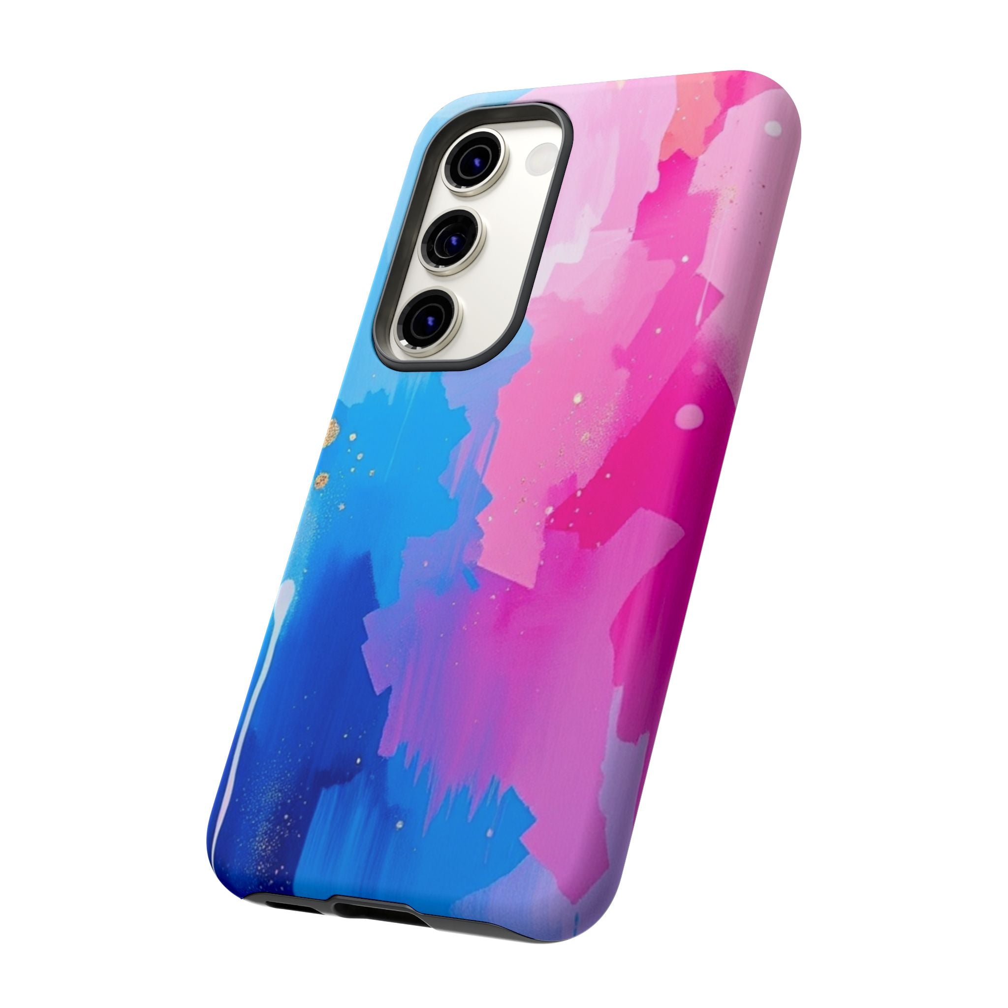 Android OR iPhone Compatible Cases - Pink and Blue Color Splash Design