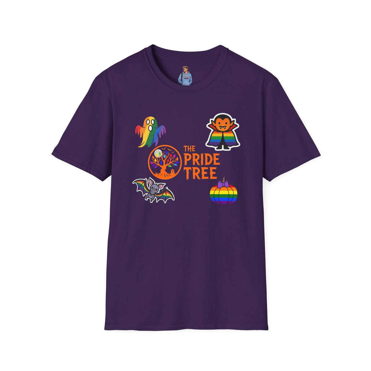The Pride Tree Halloween T‑Shirt — Rainbow Ghosts, Pumpkins & Bat Graphic Tee