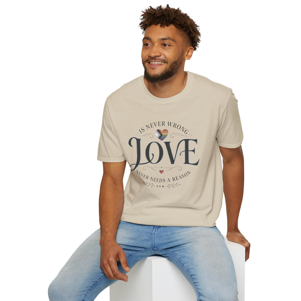 Love Is Never Wrong T-Shirt — LGBTQ+ Pride Heart Tee