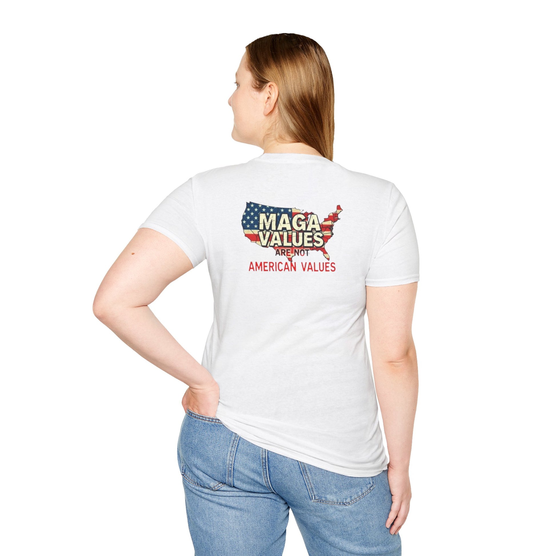 Unisex Softstyle T-Shirt - 'Patriots Don't Vote for Traitors' with USA Flag Design