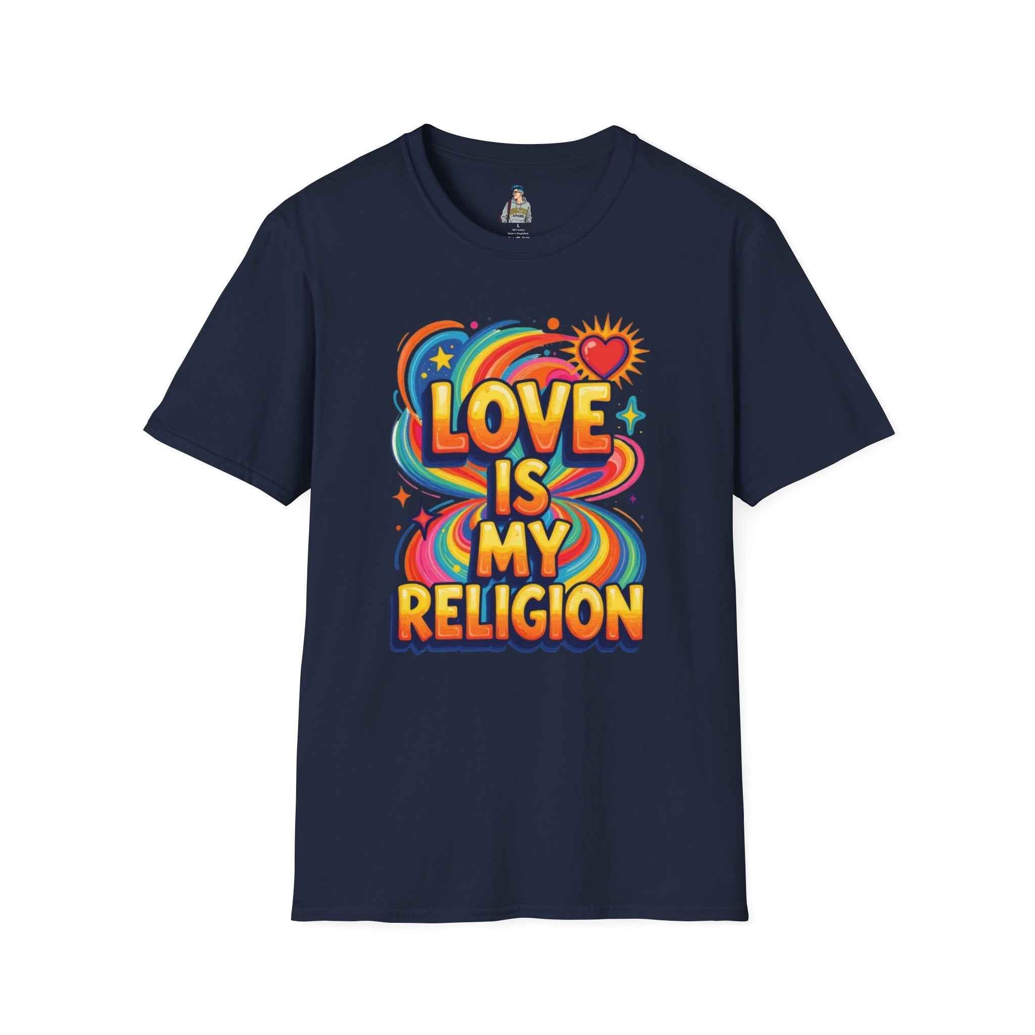 T-Shirt — "Love Is My Religion" Retro Rainbow Graphic Tee