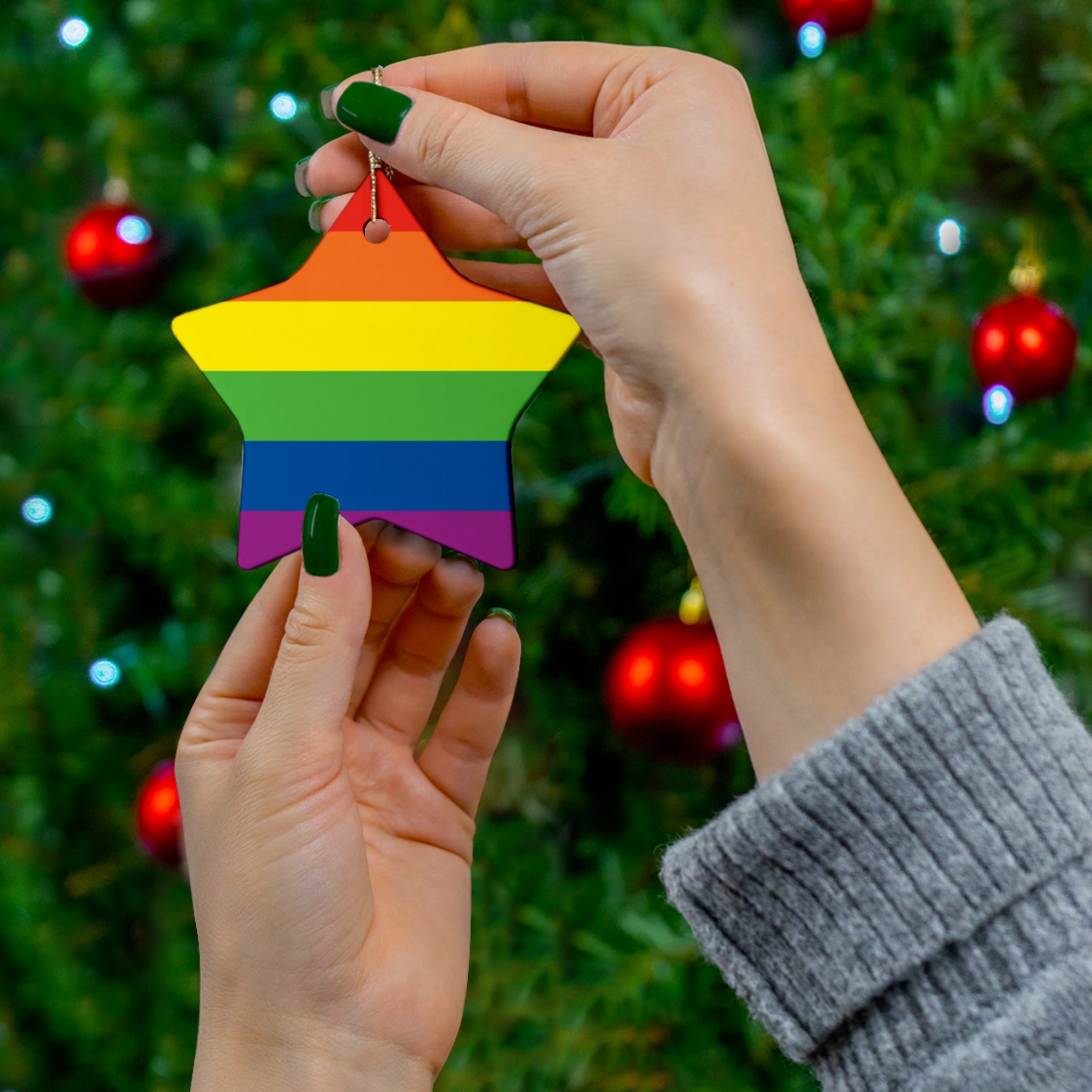 Pride Rainbow Star Ceramic Ornament - Colorful Holiday Decor
