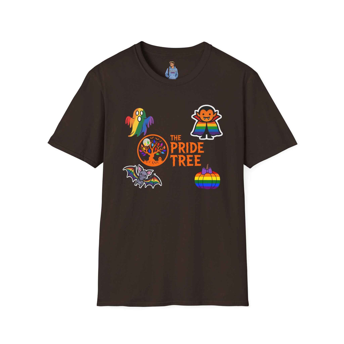 The Pride Tree Halloween T‑Shirt — Rainbow Ghosts, Pumpkins & Bat Graphic Tee