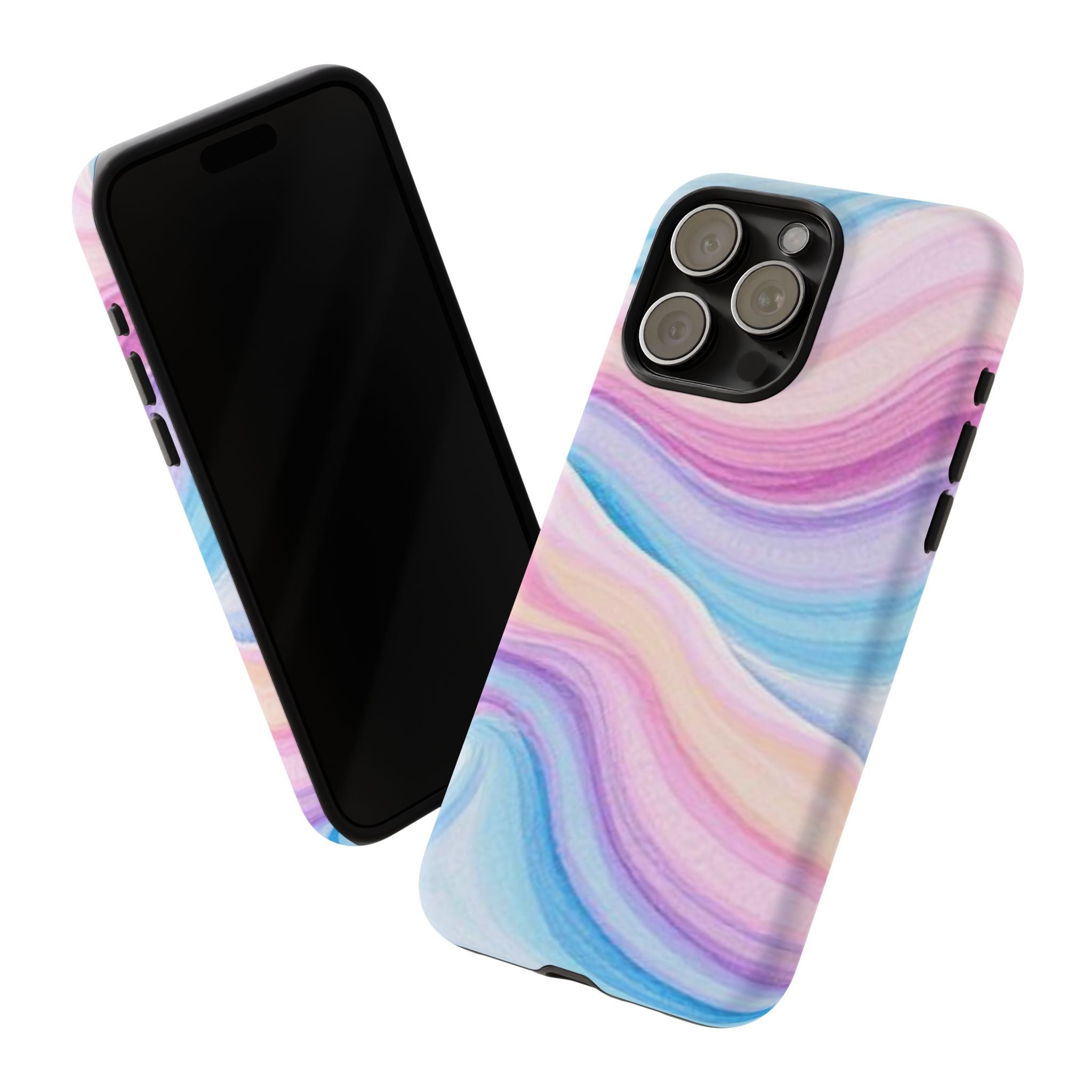 Pastel Marble Tough Phone Case iPhone — Swirled Pink & Blue Protective Cover