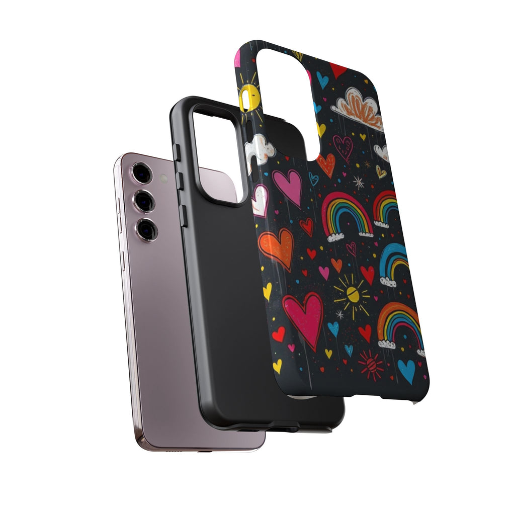 Android OR iPhone Compatible Cases - Doodle Hearts and Rainbows Design