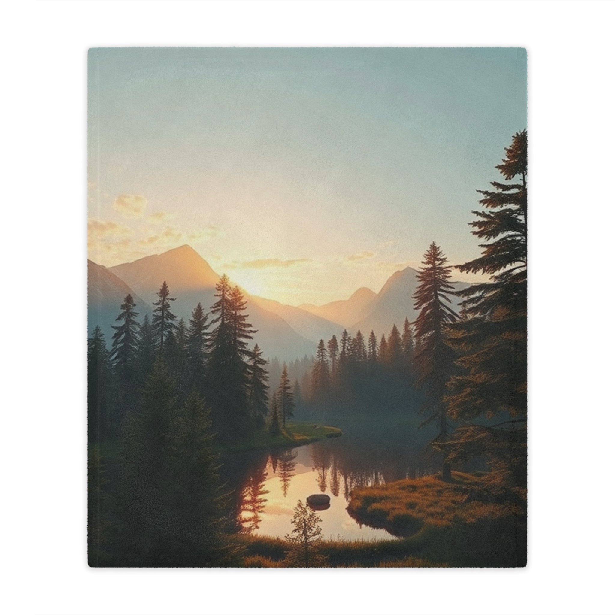 Serene Lake & Mountain Scene Microfiber Blanket