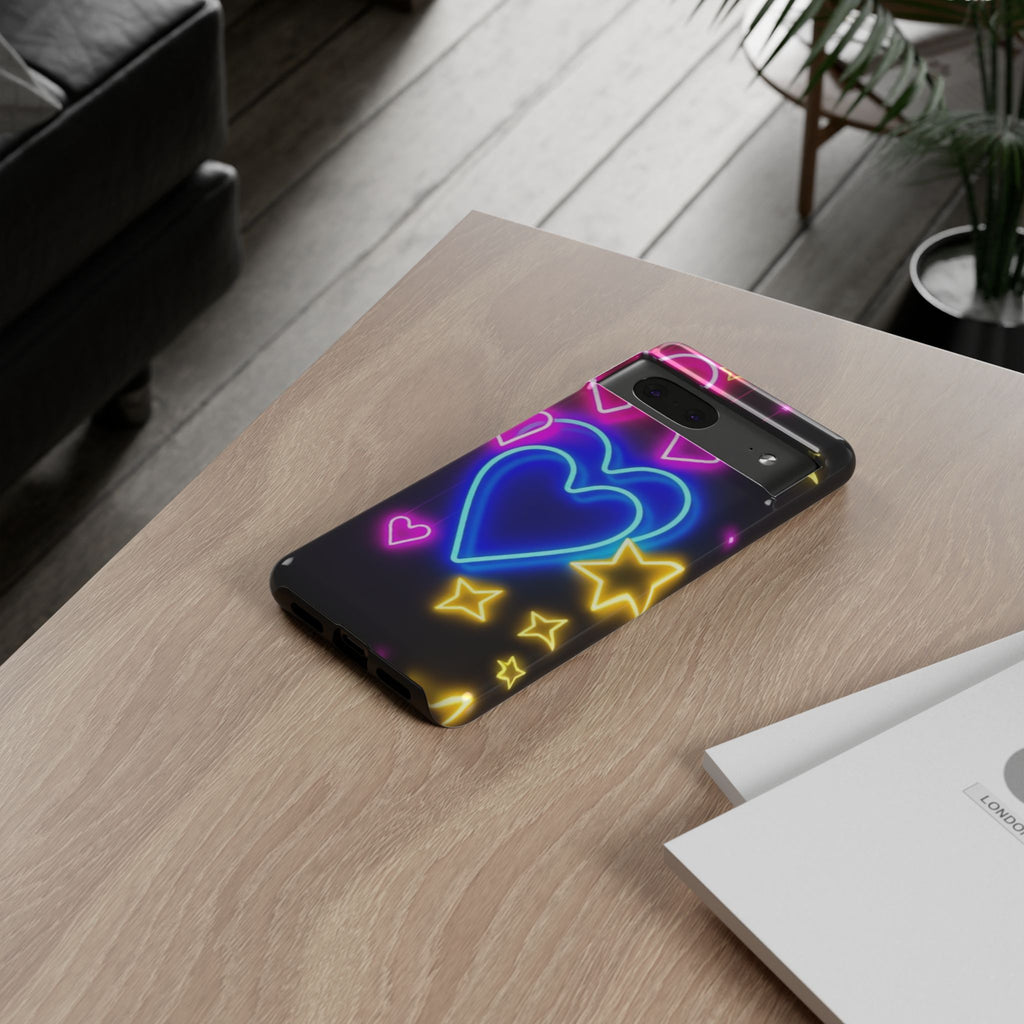 Android OR iPhone Compatible Cases - Neon Love Design - Unique Tough Cases