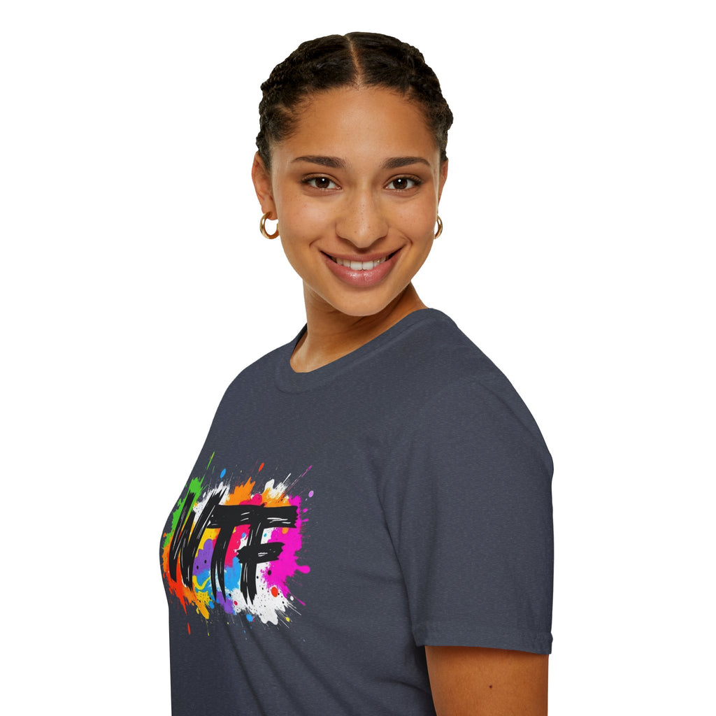 WTF Color Splash T-Shirt — Bold Rainbow Graphic Tee