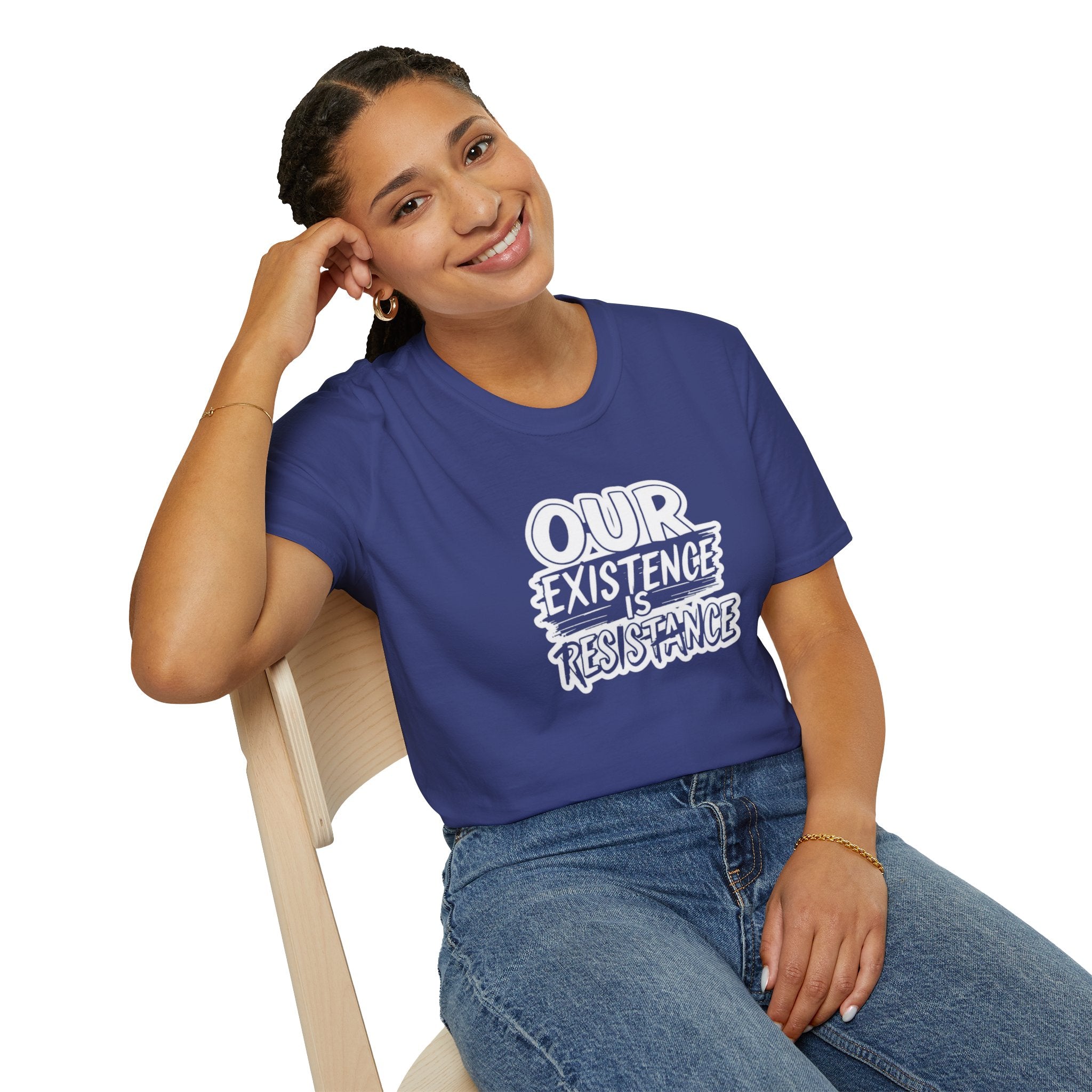 Unisex Softstyle T-Shirt - "Our Existence is Resistance" - Motivational Tee for Activists, Casual Wear, Gift for Change-makers