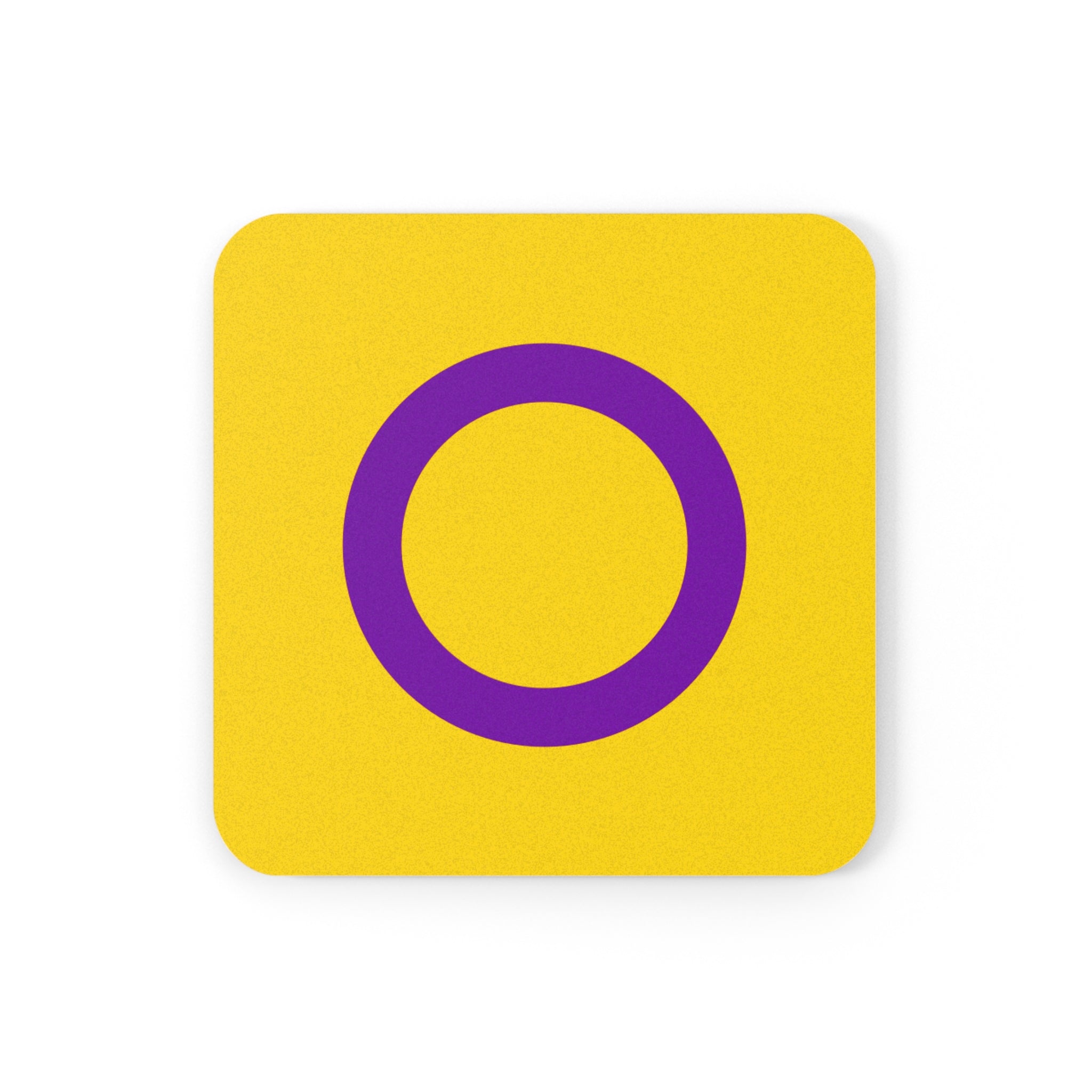 Colorful Round Cork Back Coaster - Bright Yellow with Purple Ring, Perfect for Home Decor & Gifts