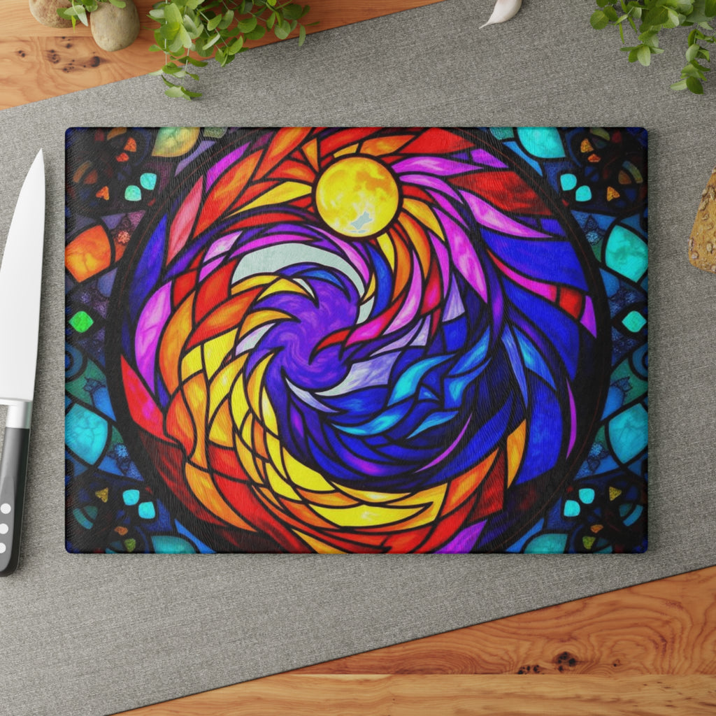 Vibrant Stained Glass Cutting Board | Colorful Kitchen Decor & Gift