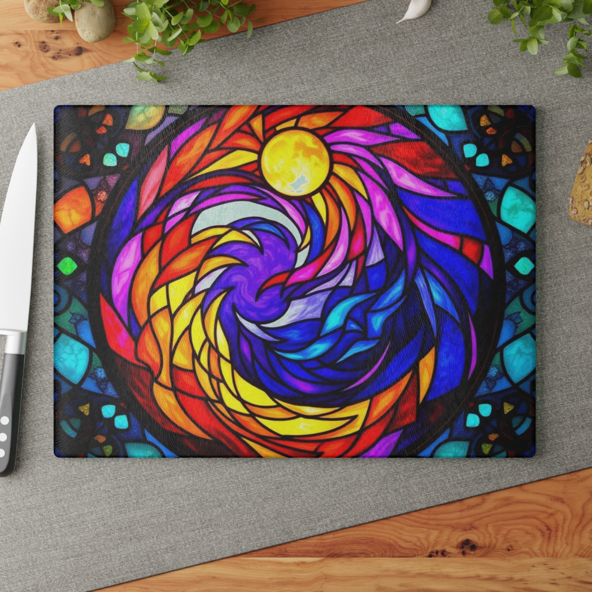 Vibrant Stained Glass Cutting Board | Colorful Kitchen Decor & Gift