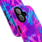 Tie-Dye Floral Phone Case for iPhone — Pink & Blue Retro Protective Tough Case