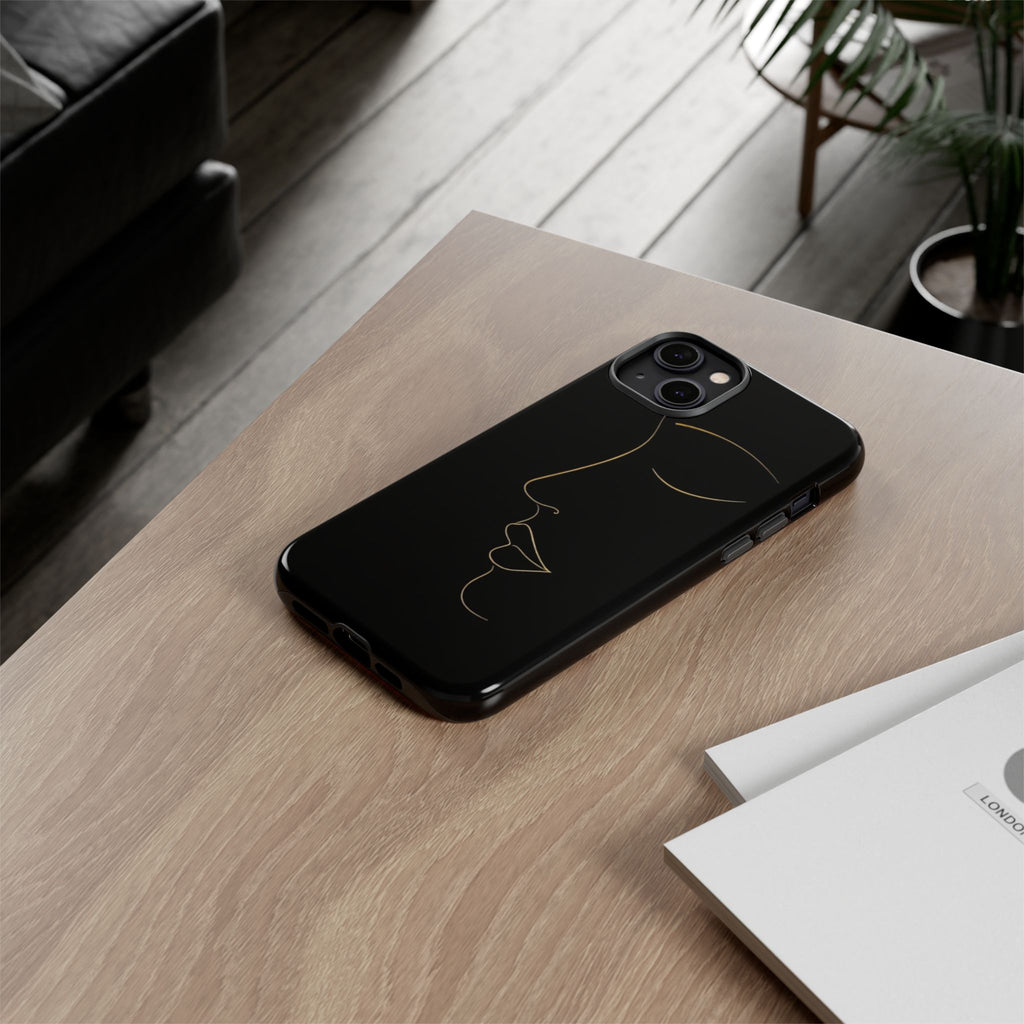 Android OR iPhone Compatible Cases - Gold Line Face Design - Unique Tough Cases