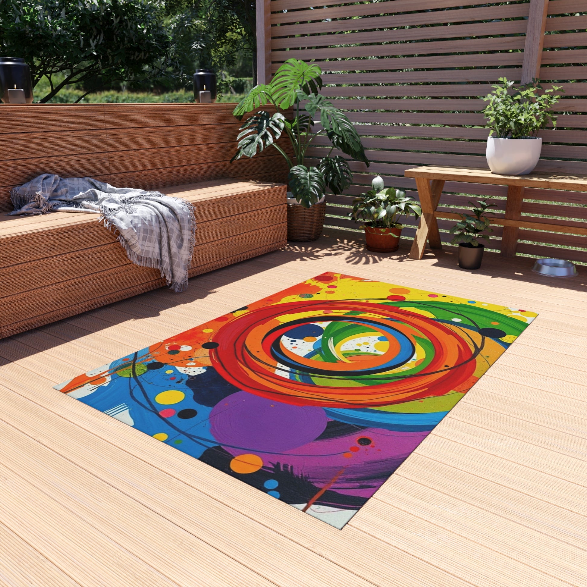 Abstract Circles and Swirls Outdoor Rug