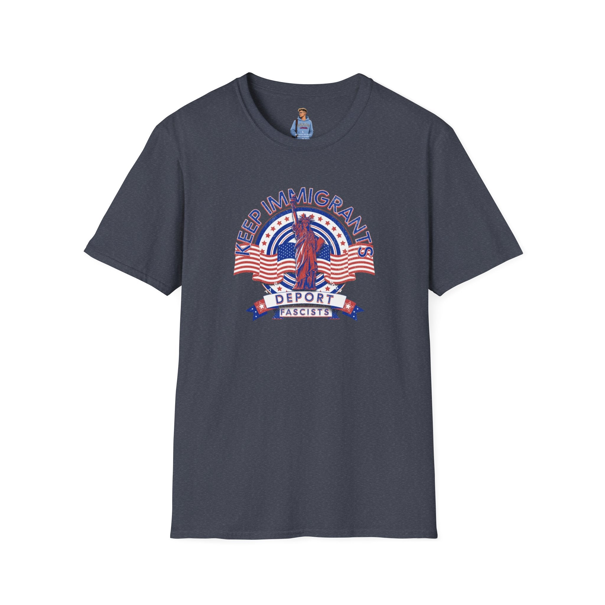 American Patriot - Keep Immigrants Deport Fascists Unisex T-Shirt - Celebrate Freedom & Diversity