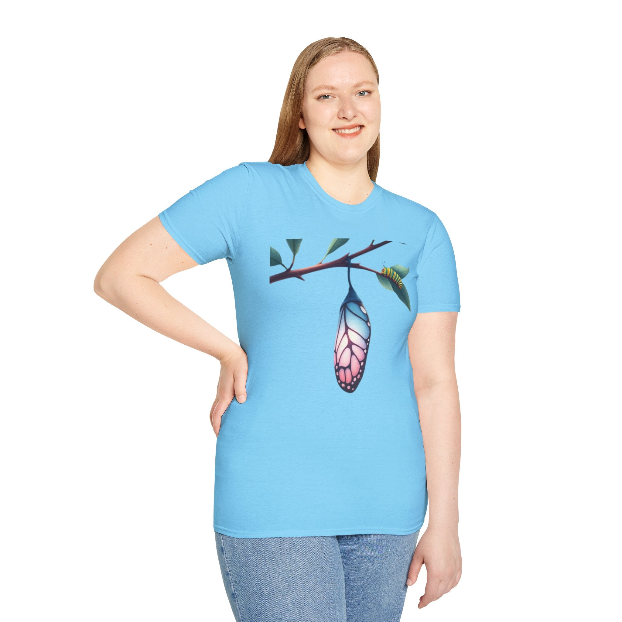 Trans Caterpillar to Butterfly Transformation T-Shirt, Unisex Graphic T-Shirt