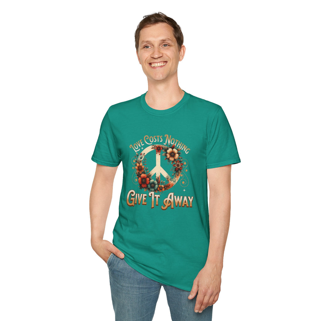 Unisex Softstyle T-Shirt - Love Costs Nothing, Give It Away Floral Peace Design