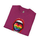 Pride Love Unisex Softstyle T-Shirt | LGBTQ+ Rainbow Heart Design
