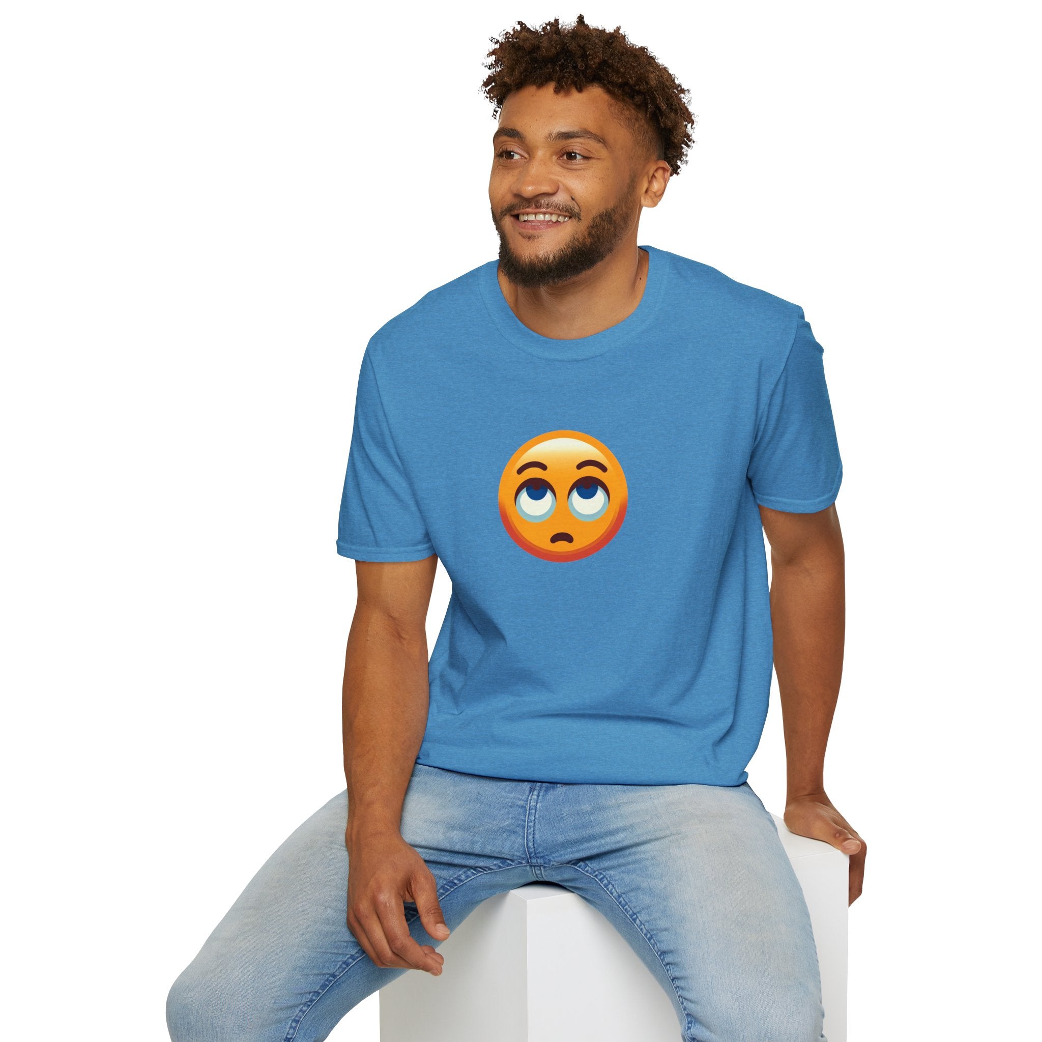 Unisex Softstyle T-Shirt with Eye Roll Emoji | Casual Graphic Tee for Everyday Humor
