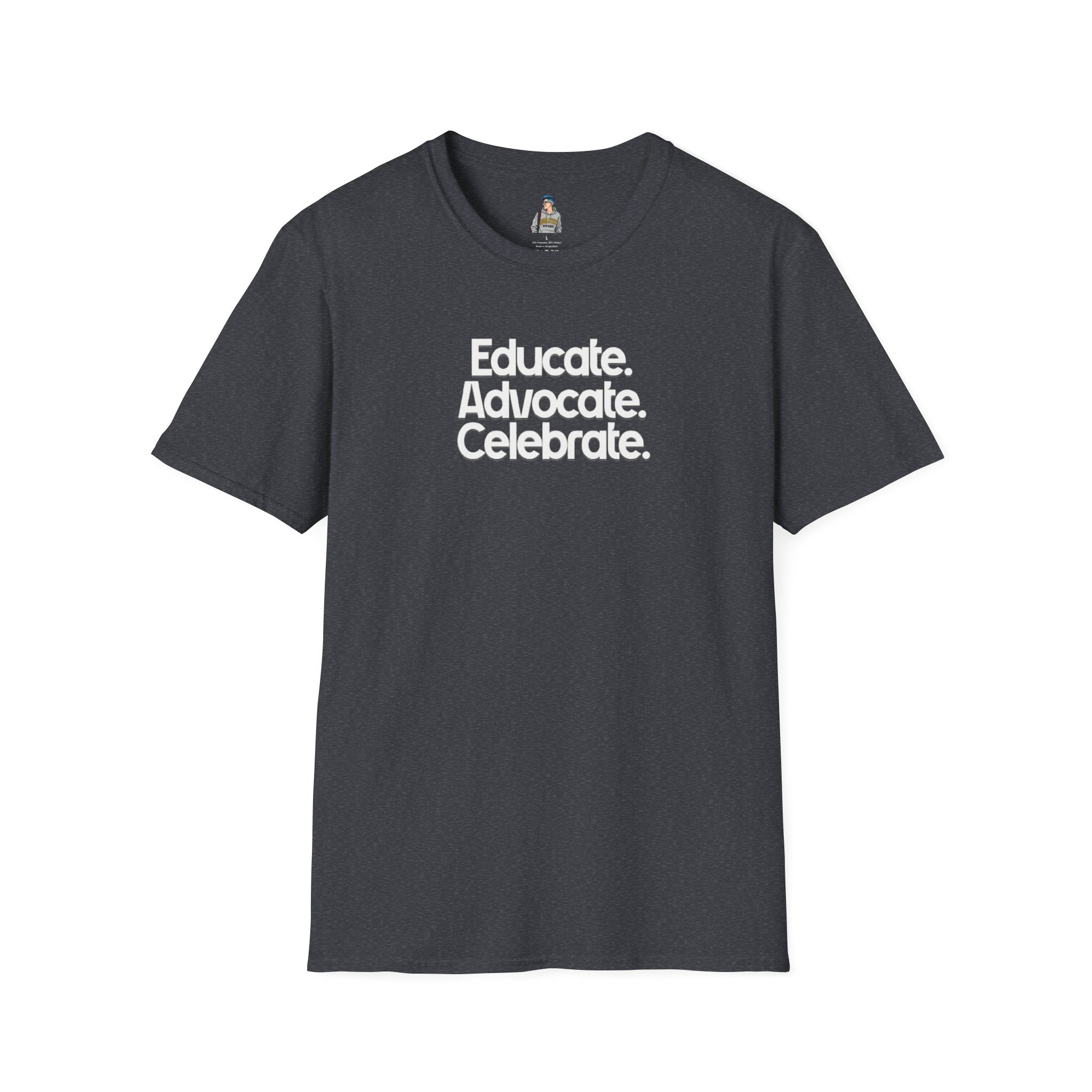 Educate. Advocate. Celebrate. Minimalist Pride T-Shirt