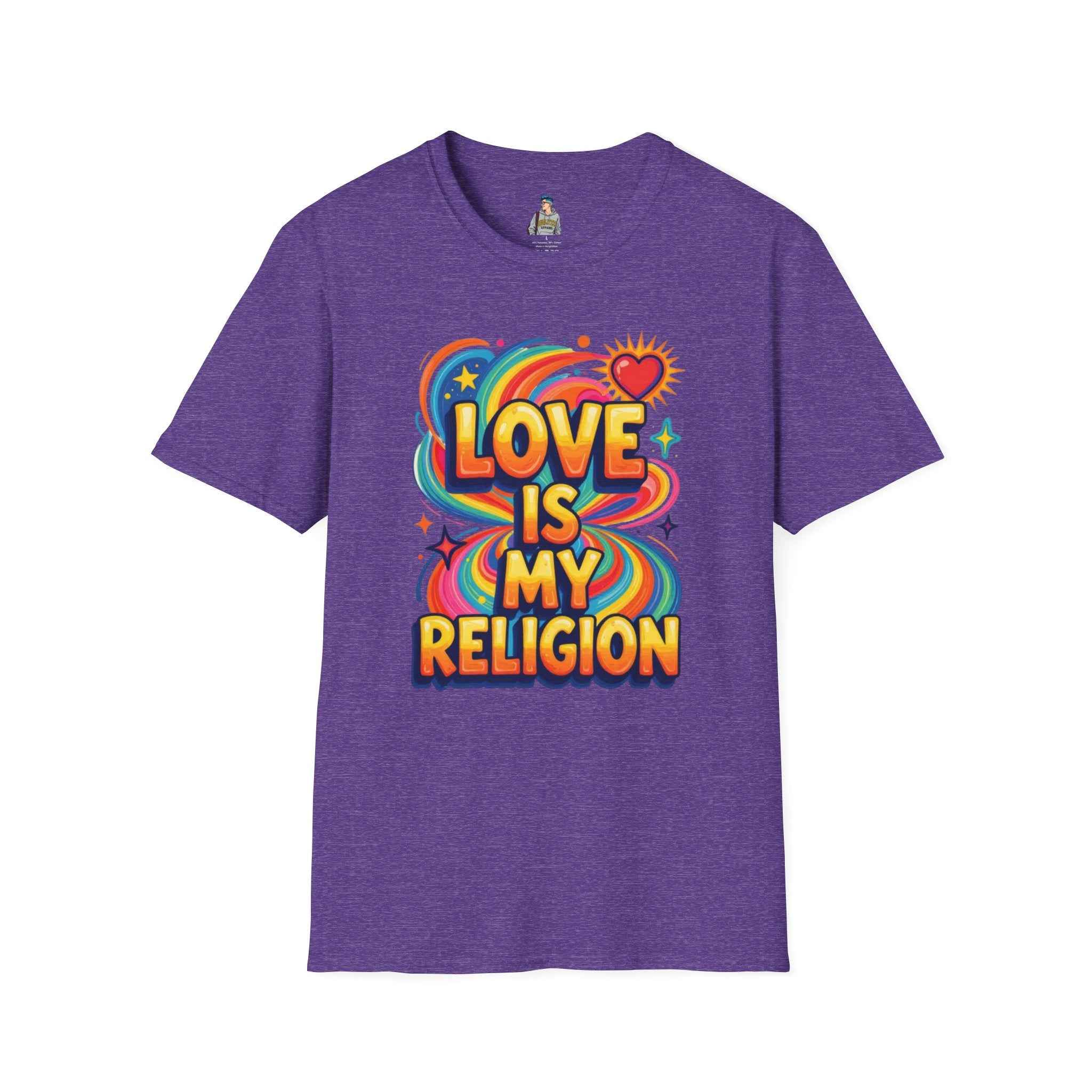 T-Shirt — "Love Is My Religion" Retro Rainbow Graphic Tee