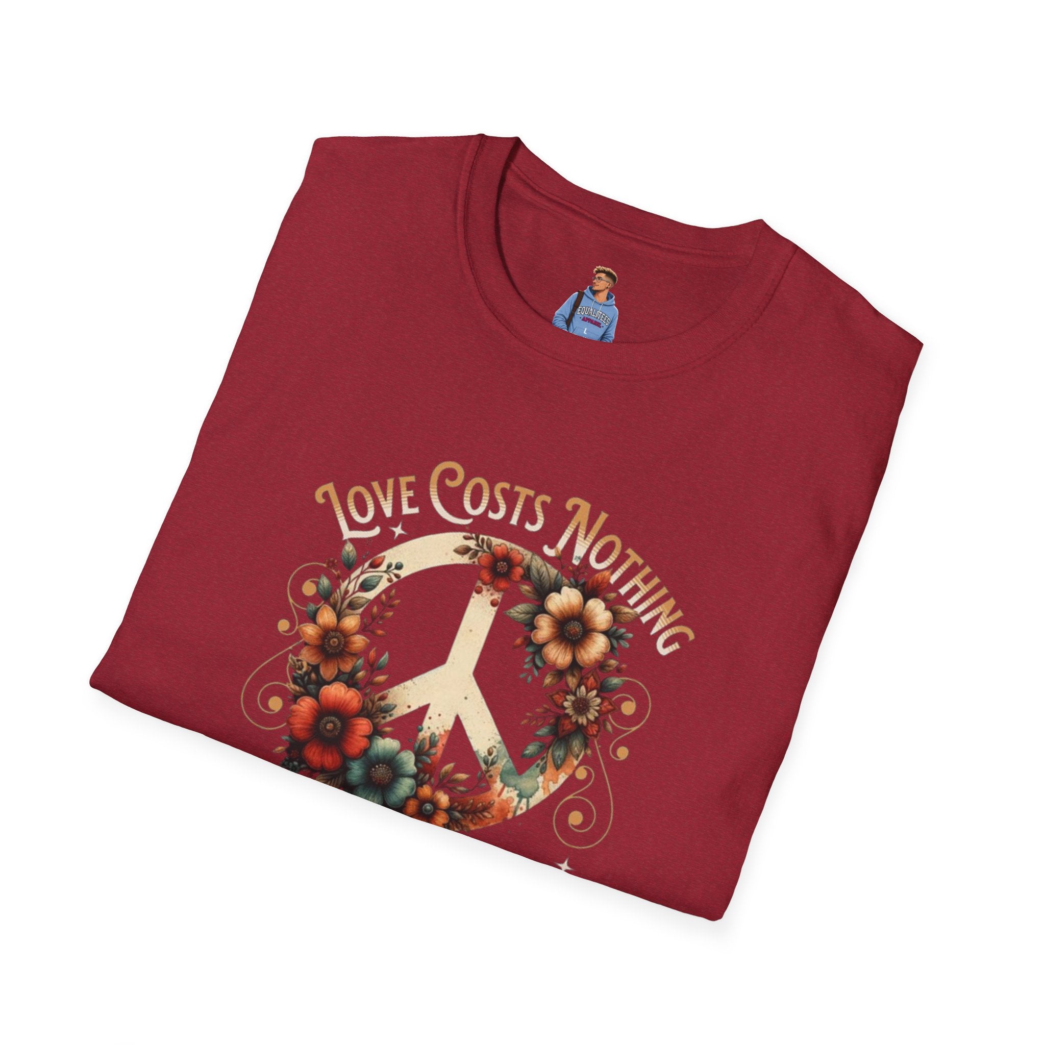 Unisex Softstyle T-Shirt - Love Costs Nothing, Give It Away Floral Peace Design