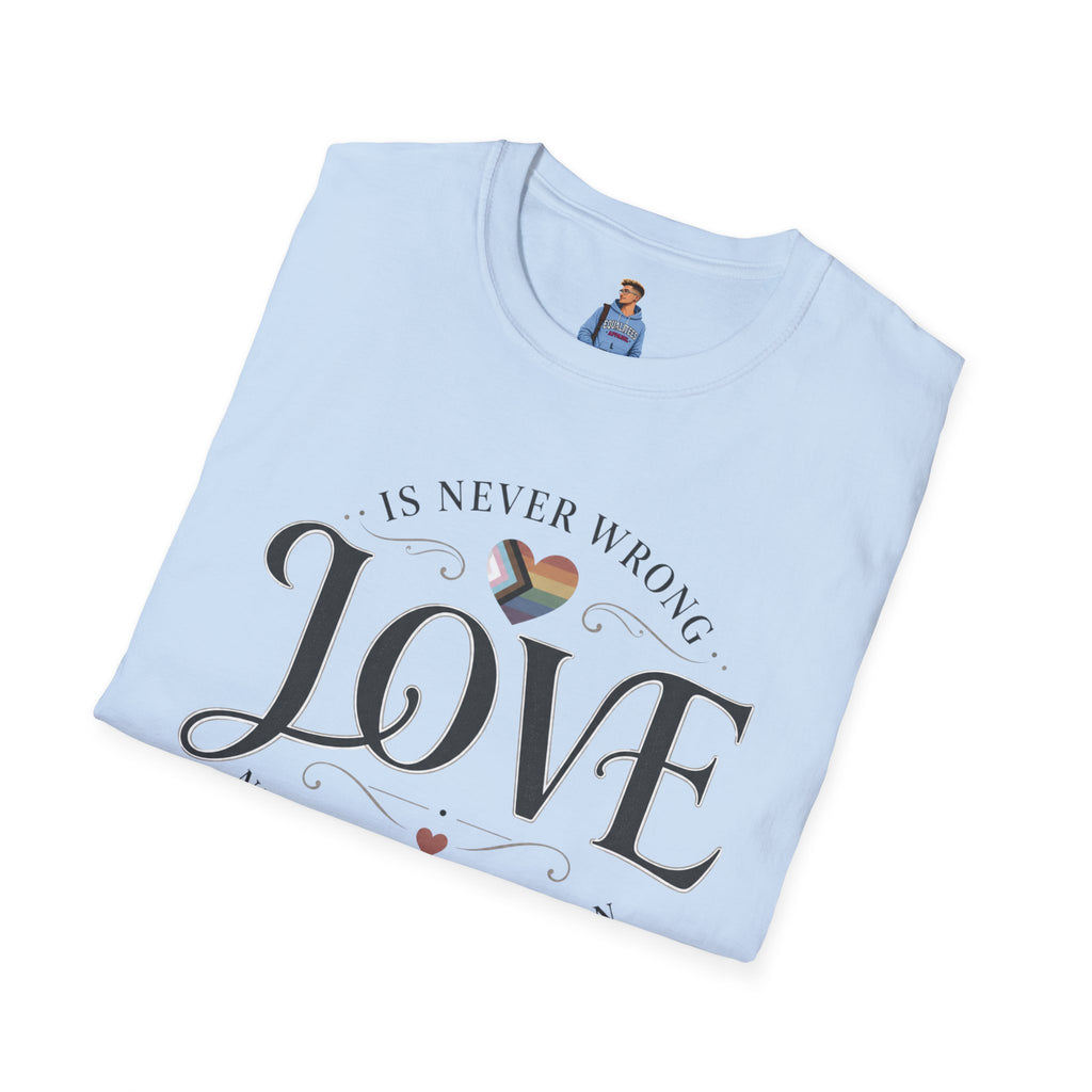 Love Is Never Wrong T-Shirt — LGBTQ+ Pride Heart Tee