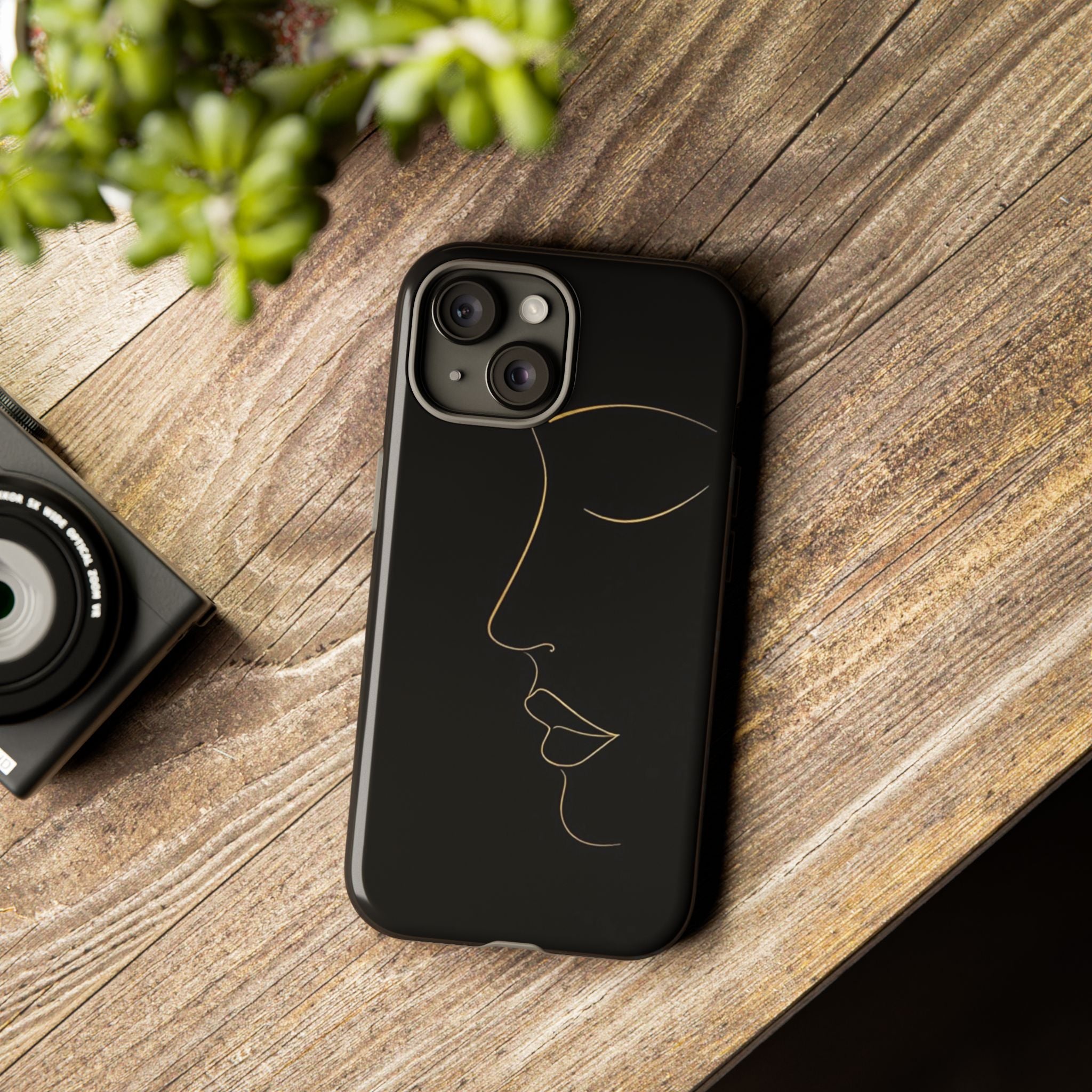 Android OR iPhone Compatible Cases - Gold Line Face Design - Unique Tough Cases