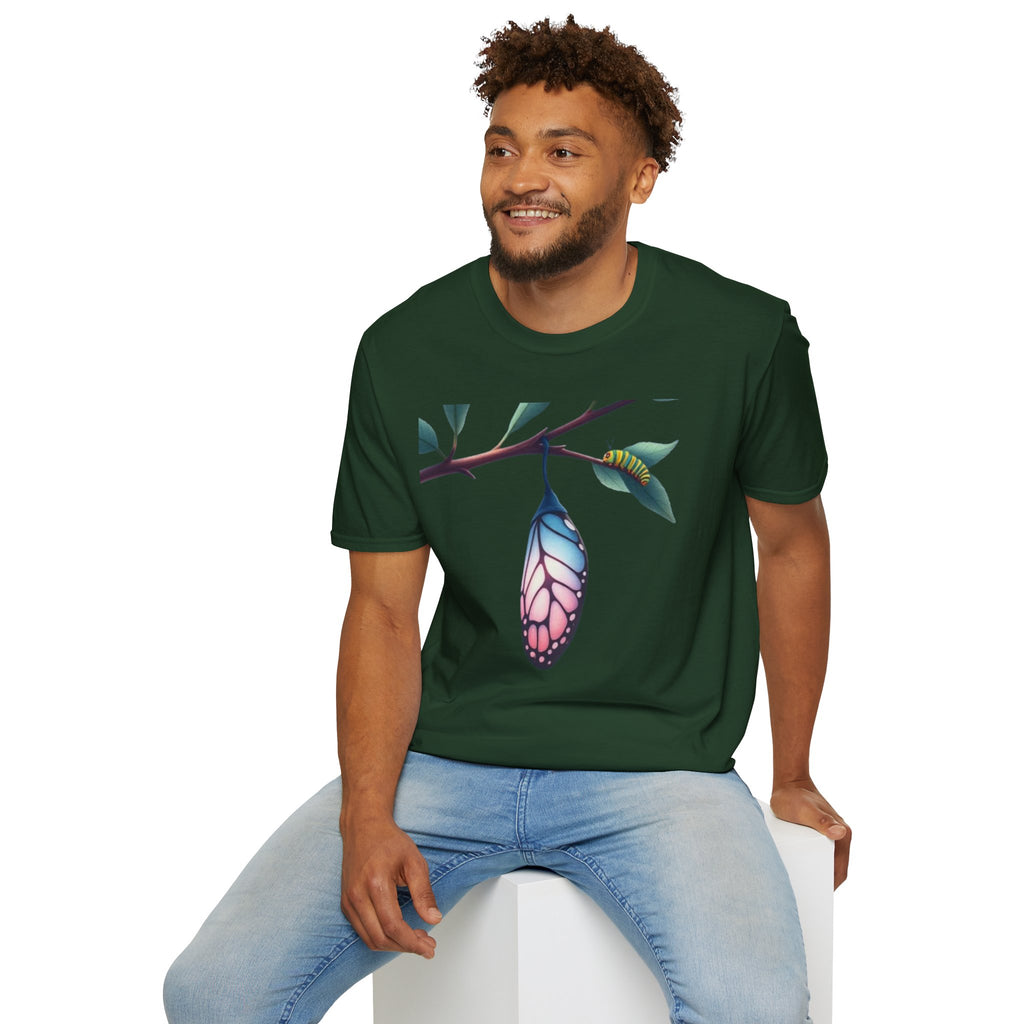Trans Caterpillar to Butterfly Transformation T-Shirt, Unisex Graphic T-Shirt