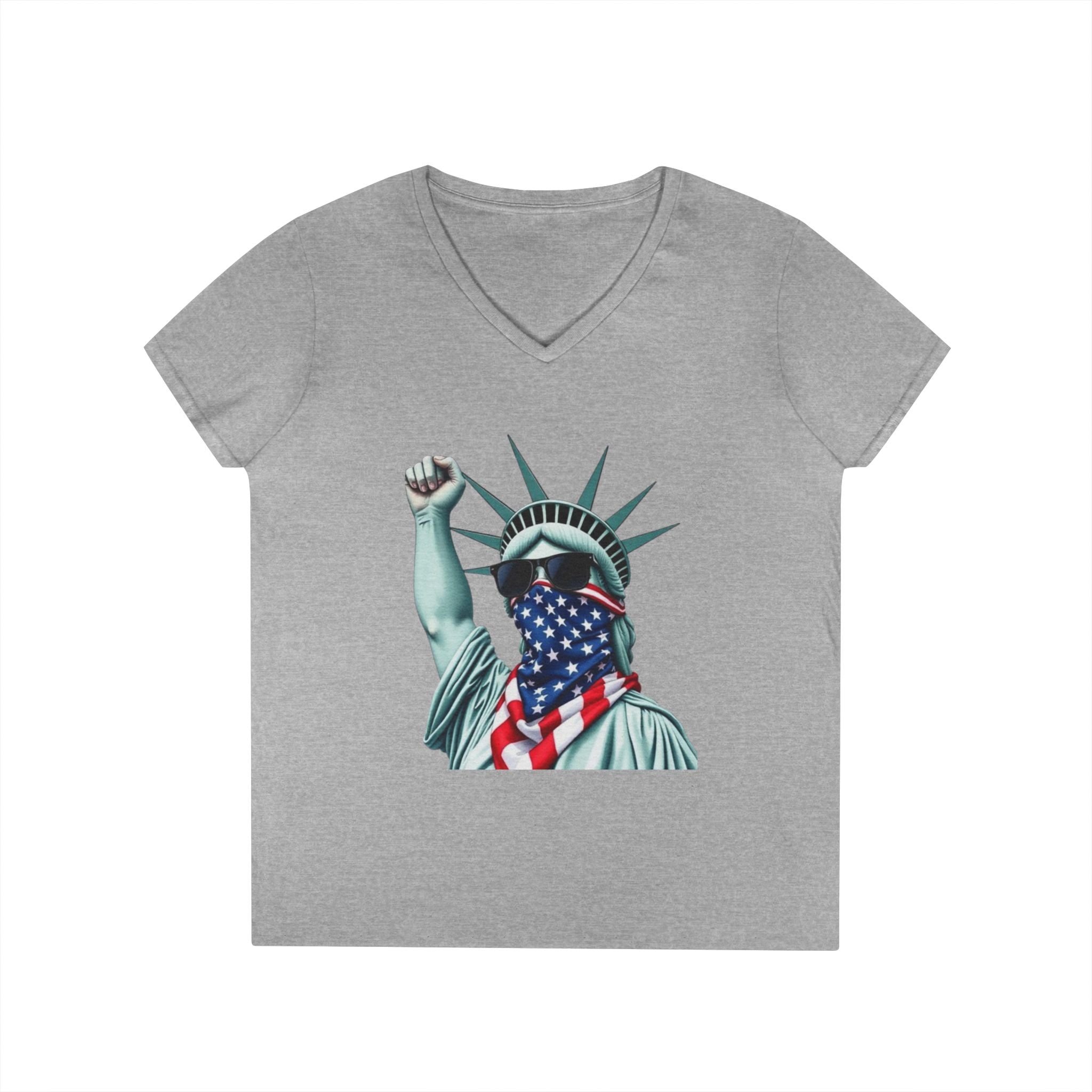 Patriotic Ladies' V-Neck T-Shirt - Resist Statue of Liberty Design