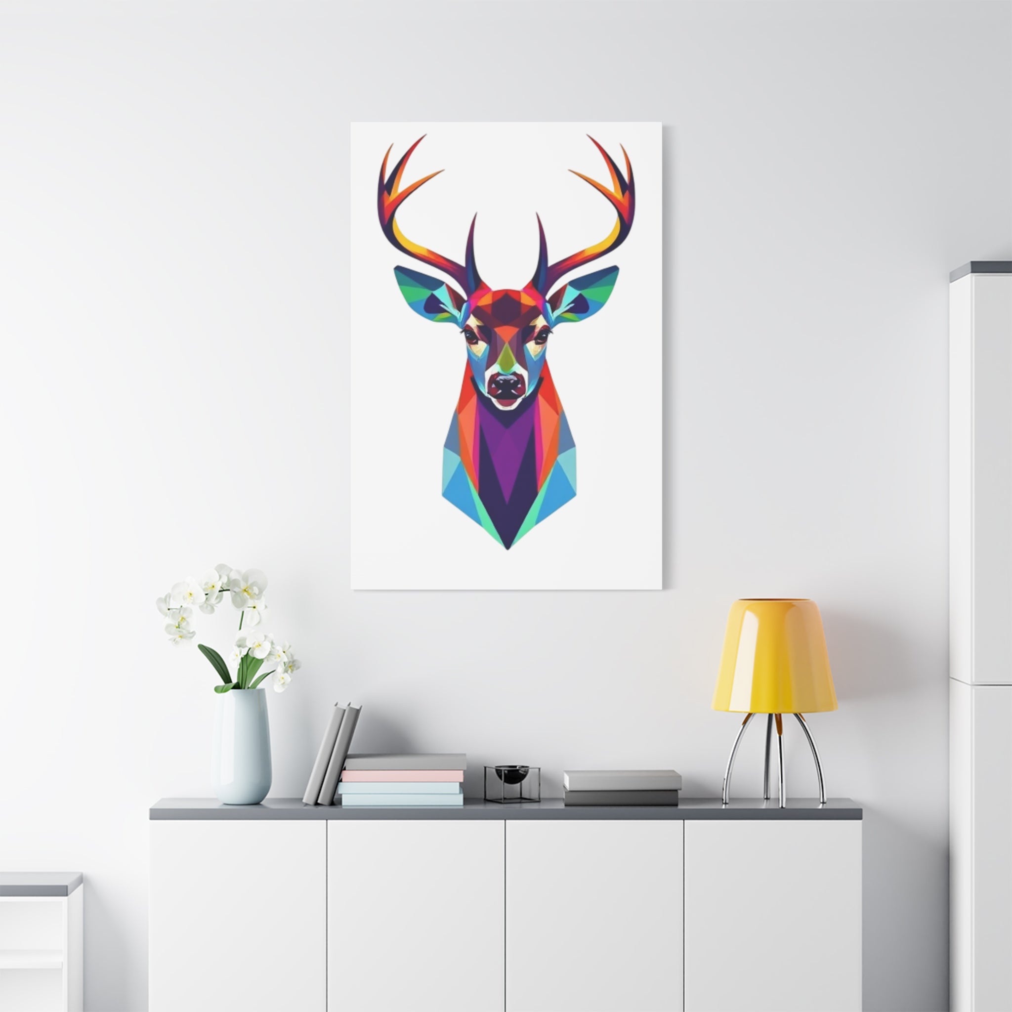 Vibrant Stag Canvas Wall Art - Colorful Geometric Deer Decor