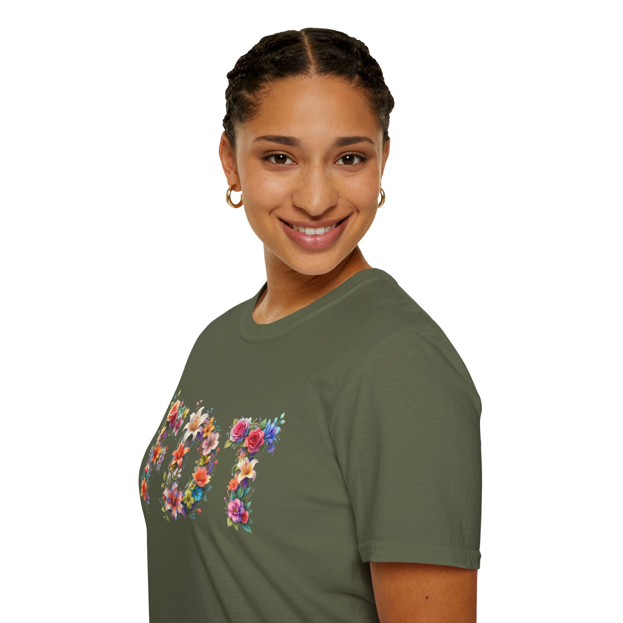 FDT Floral Letter Tee — Bold Floral Typography T-Shirt