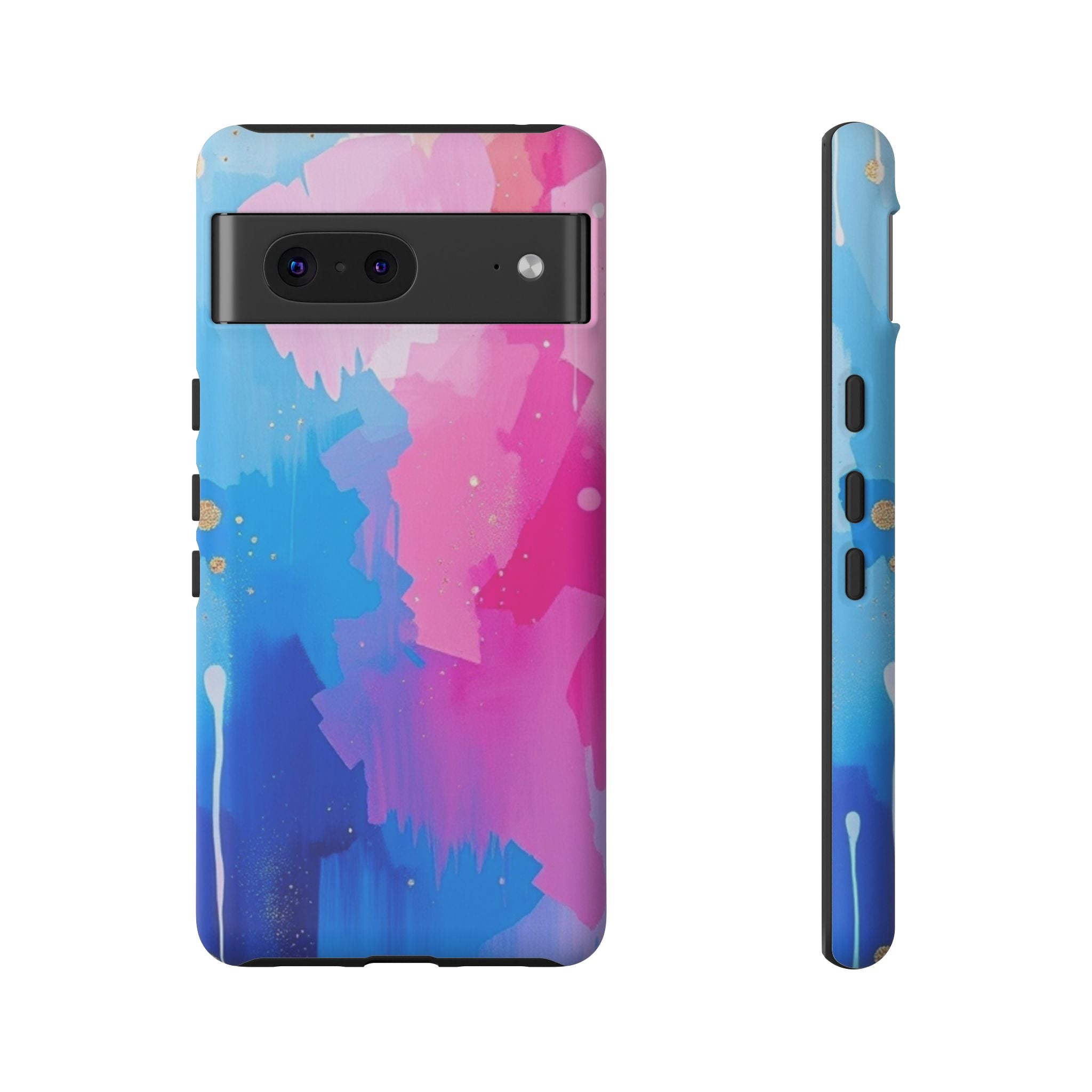 Android OR iPhone Compatible Cases - Pink and Blue Color Splash Design