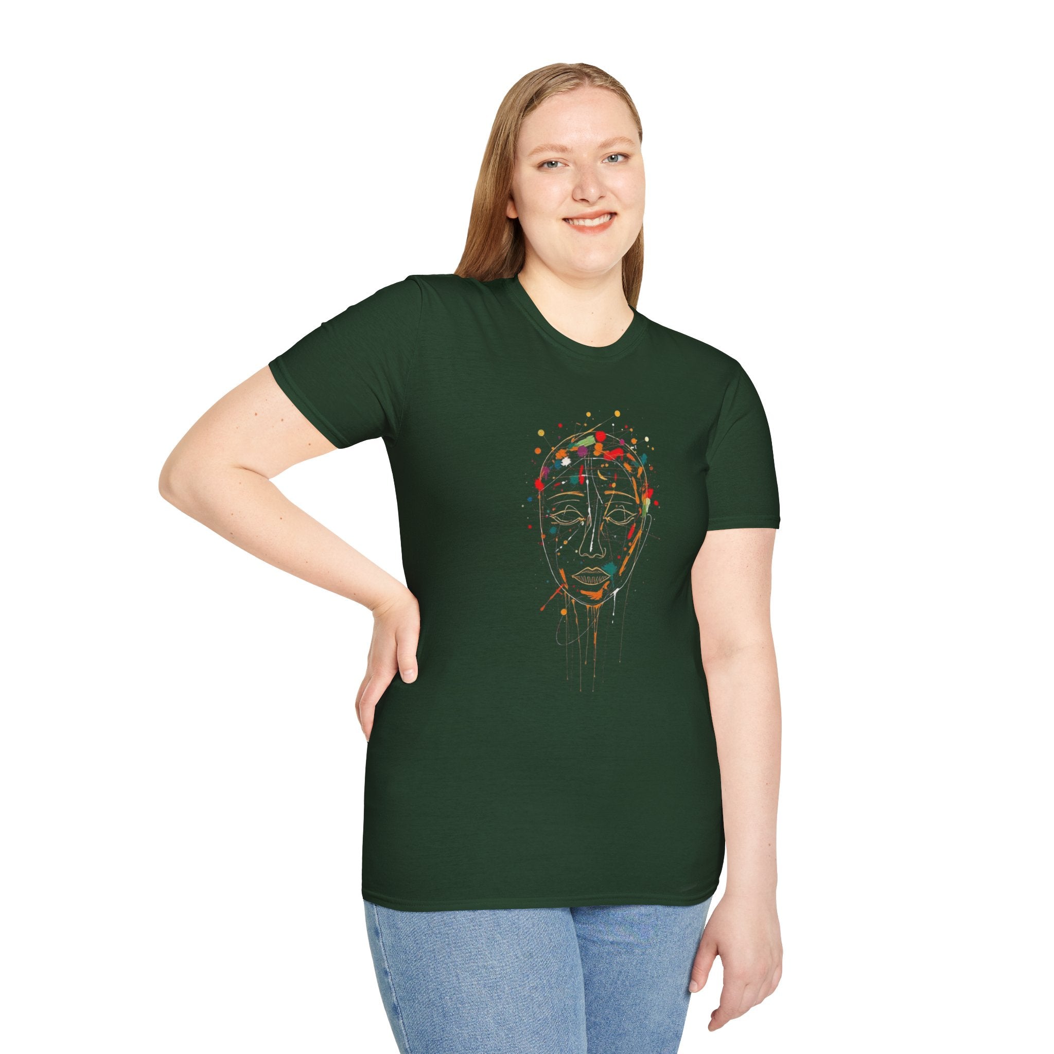 Abstract Rainbow Splatter Face Tee