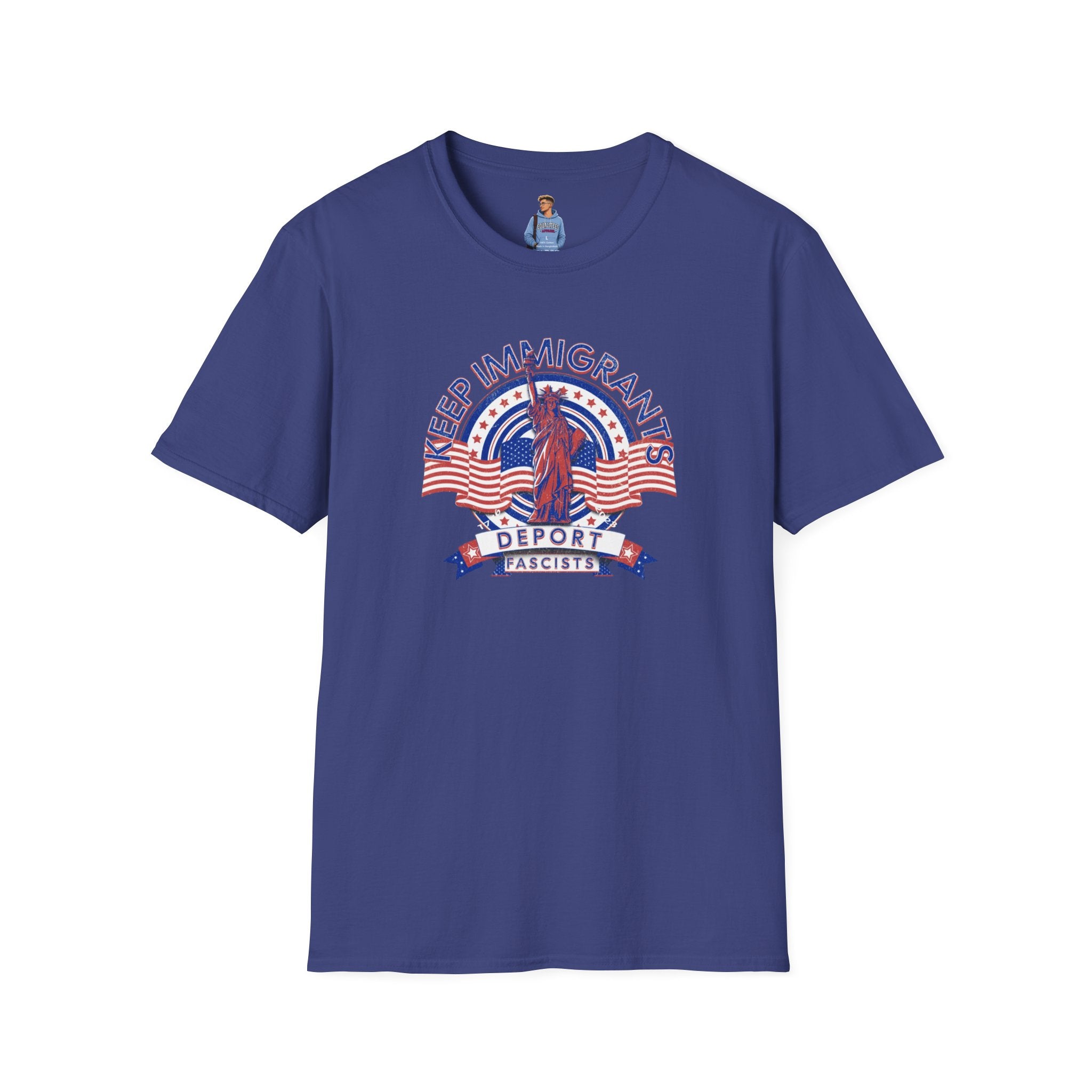 American Patriot - Keep Immigrants Deport Fascists Unisex T-Shirt - Celebrate Freedom & Diversity